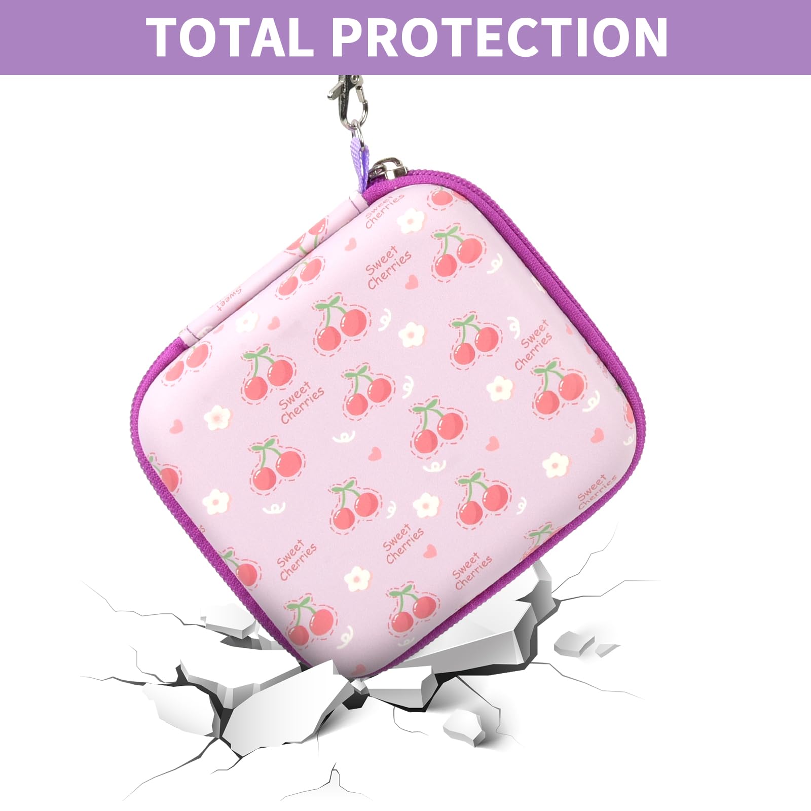 Floral pink kids instant print camera case hard shell impact protection demonstration