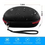 Black and red headphone case dimensions with water, scratch, shock, and dust protection