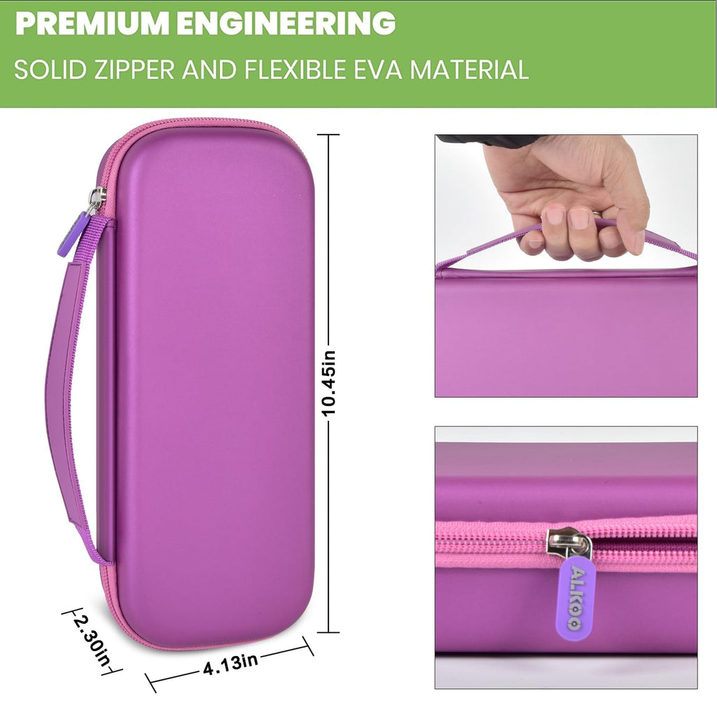 purple hard stethoscope case dimensions, carry handle and dual zipper details