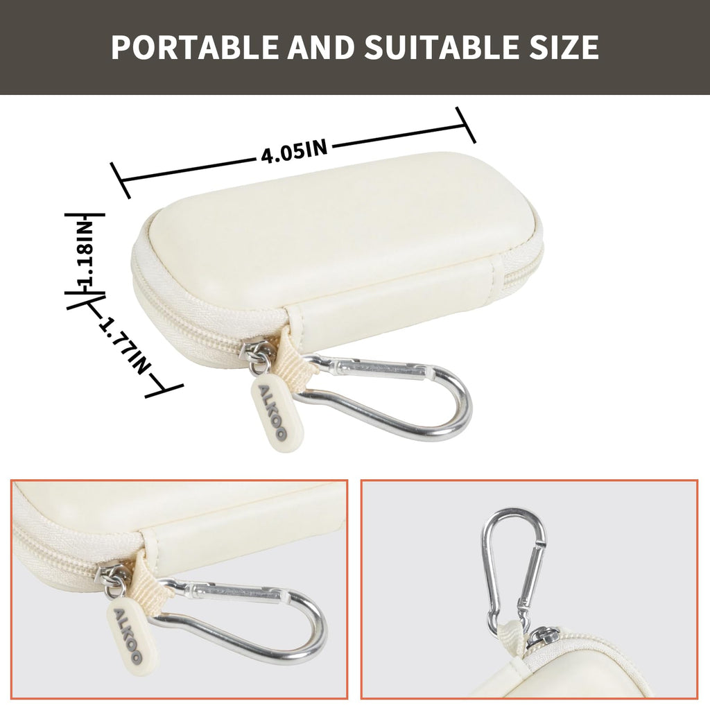 White USB flash drive and SD card storage case compact dimensions and carabiner detail