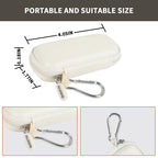 White USB flash drive and SD card storage case compact dimensions and carabiner detail