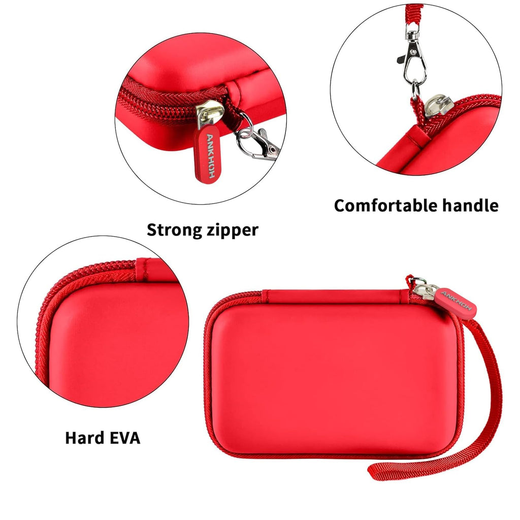 Red charging station case with strong zipper, wrist strap, and hard EVA shell