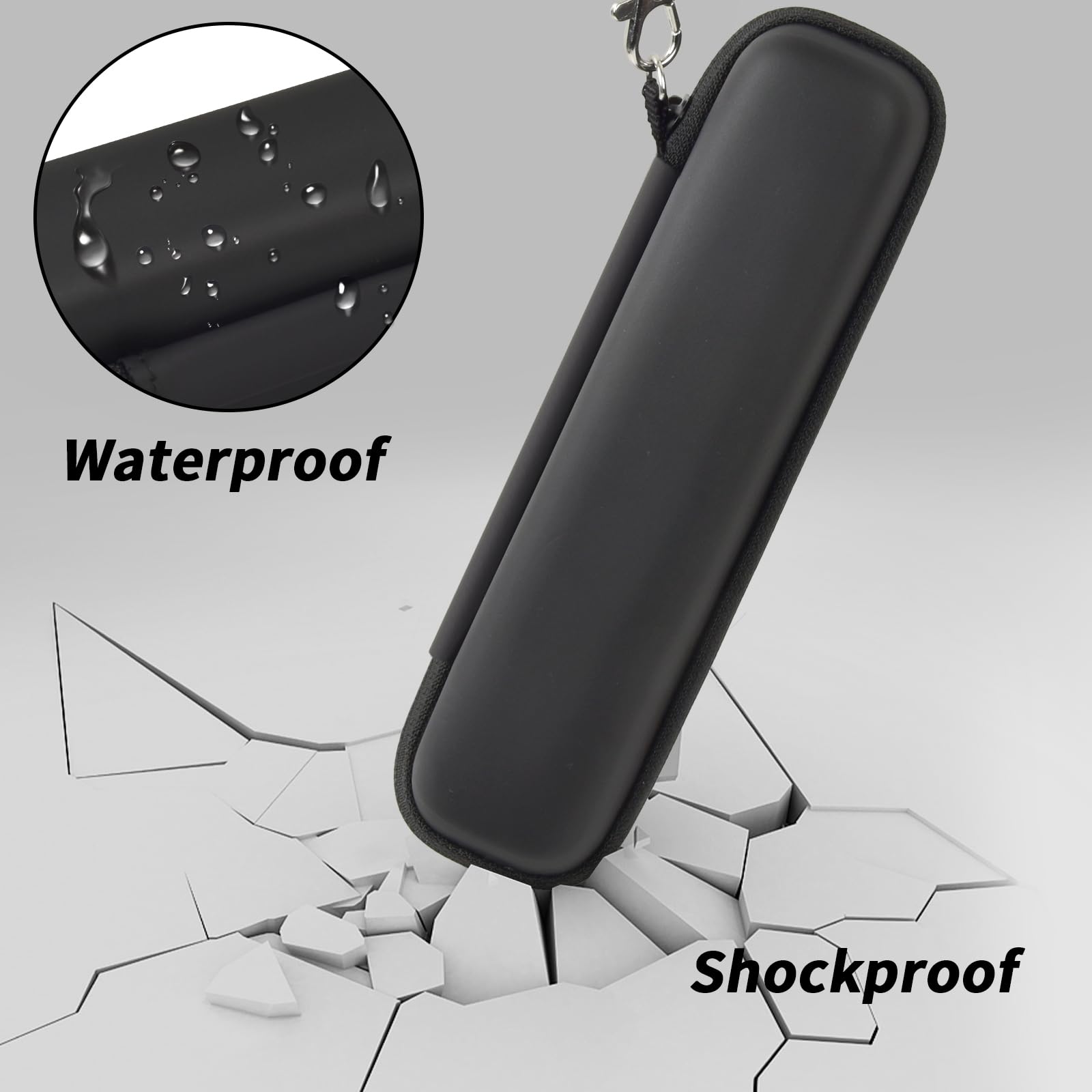 Black slim toothbrush case demonstrating waterproof and shockproof protection