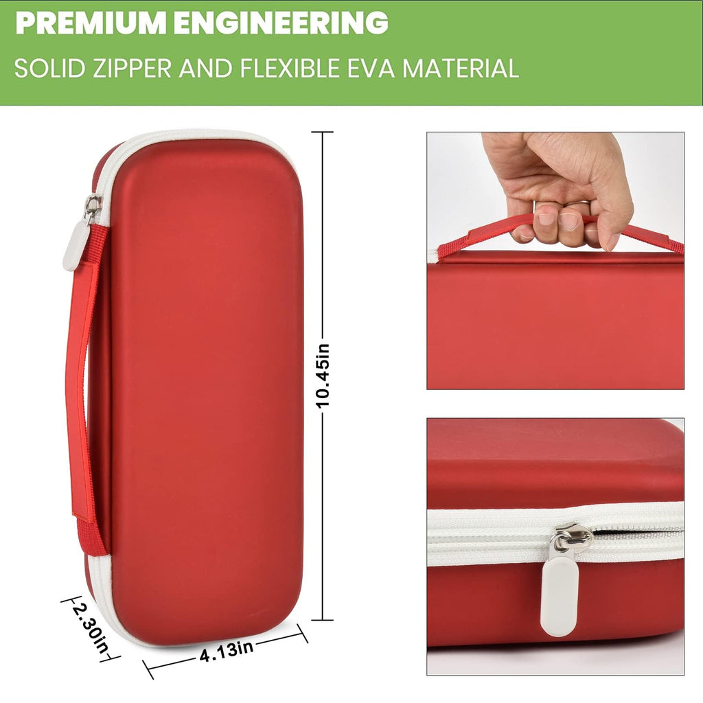 red hard stethoscope case dimensions, carry handle and dual zipper details