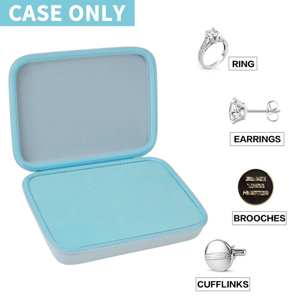 Open blue 42-slot jewelry organizer for rings, earrings, brooches, and cufflinks; case only