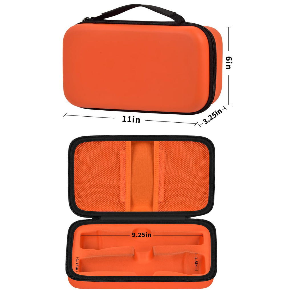 Orange JBL wireless microphone case dimensions with dual storage layout