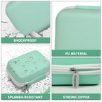 Mint green camera case with shockproof PU shell, splash resistance, and strong zipper