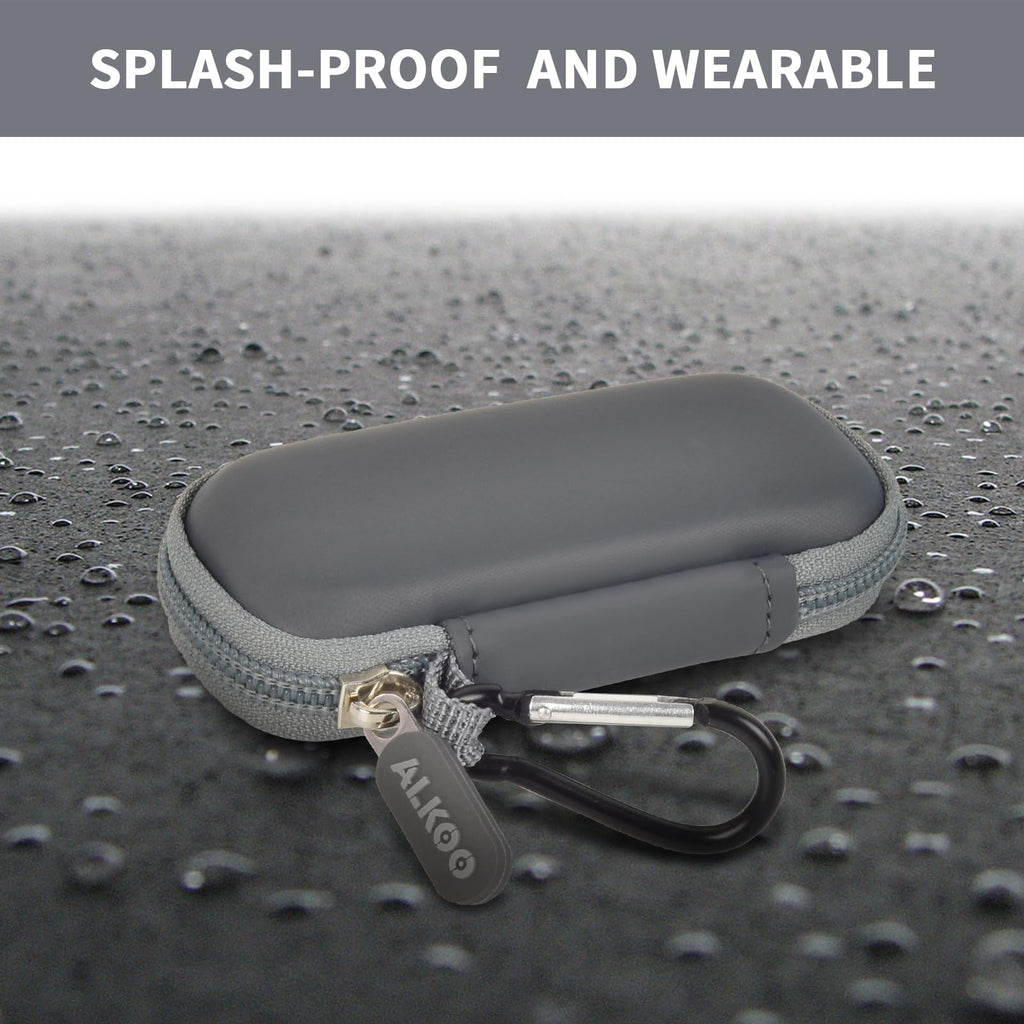 Dark gray USB flash drive and SD card storage case splash-resistant exterior demonstration