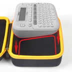 P-touch label maker fitted inside the black and yellow carrying case