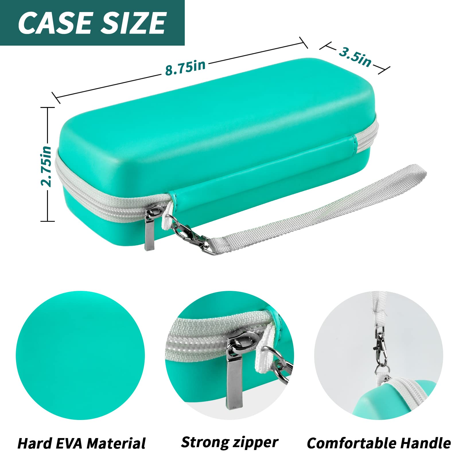 Green electric toothbrush case dimensions with hard EVA shell and wrist strap