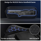 Black retro handheld console carrying case protective molded shell and scratch-resistant lining detail