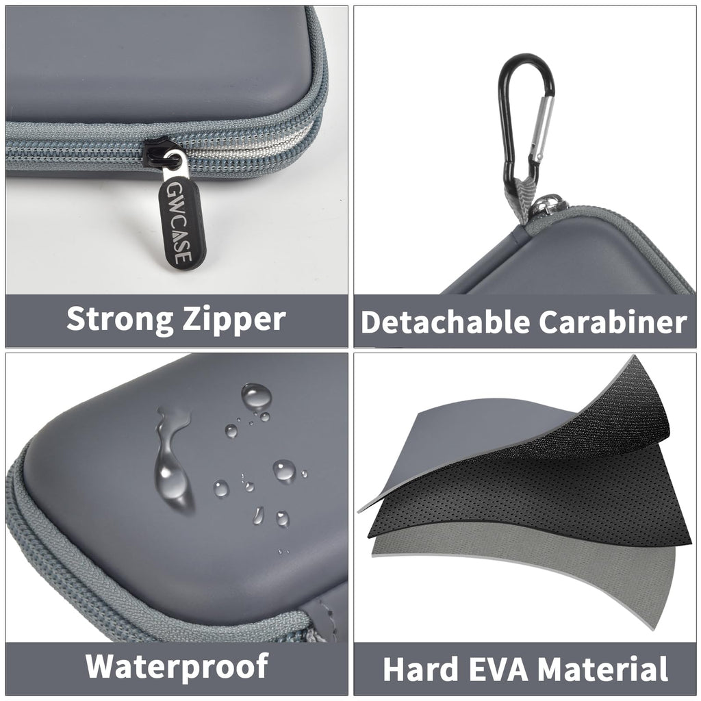 Gray portable SSD case with strong zipper, carabiner, water-resistant shell, and hard EVA construction