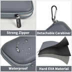 Gray portable SSD case with strong zipper, carabiner, water-resistant shell, and hard EVA construction