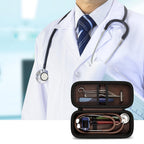 Doctor with an open brown stethoscope organizer case for medical accessories