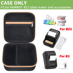 Open black and tan NIIMBOT B21 and B1 label maker case with mesh pocket and divided interior; case only