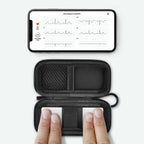 KardiaMobile 6L device used inside the open black travel case without removal