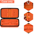 Open orange microphone organizer showing mesh pockets and molded dual-mic compartments; case only