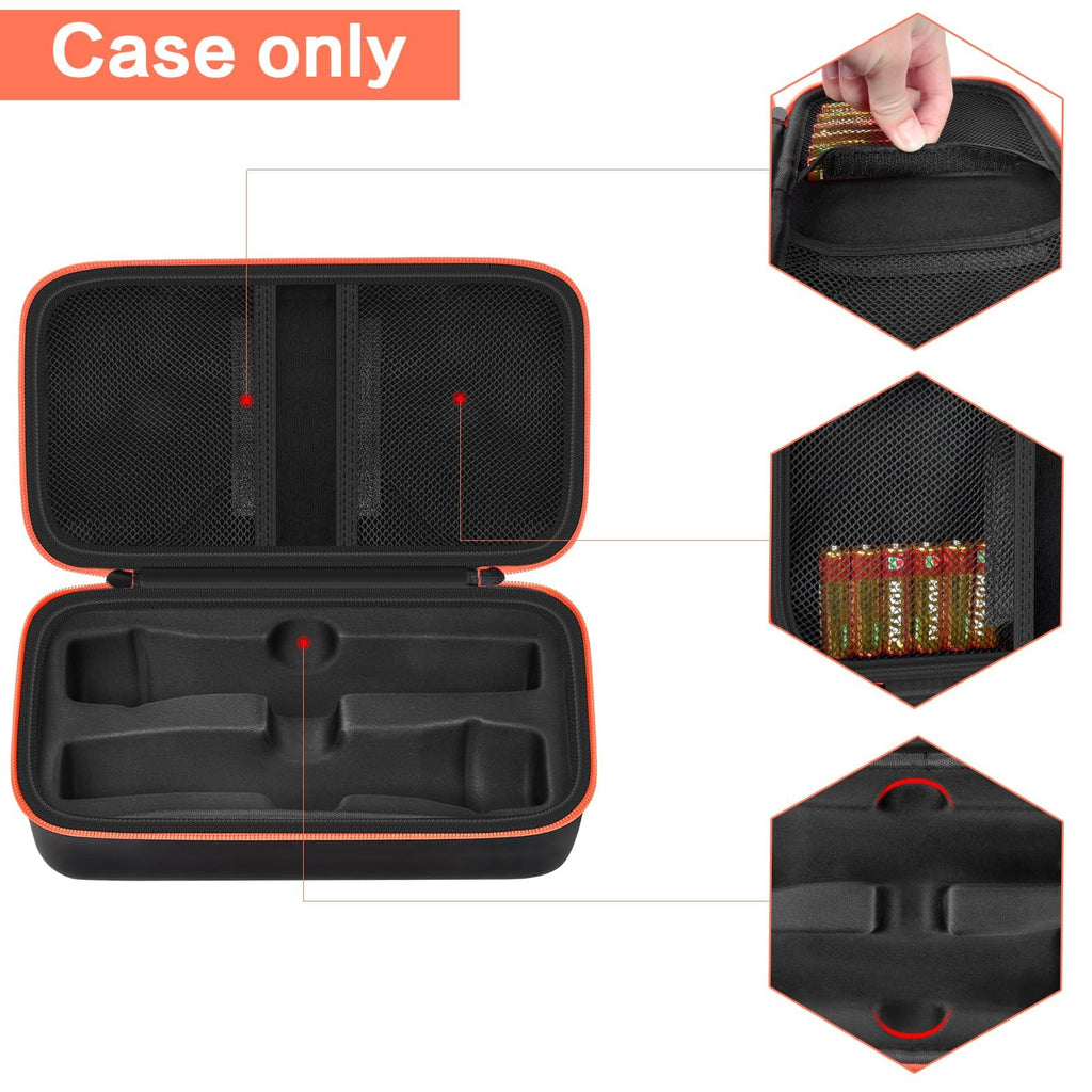 Open black and orange microphone organizer showing mesh pockets and molded dual-mic compartments; case only