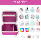 Open magenta mini label printer case shown with compatible Memoking and Phomemo printers; case only