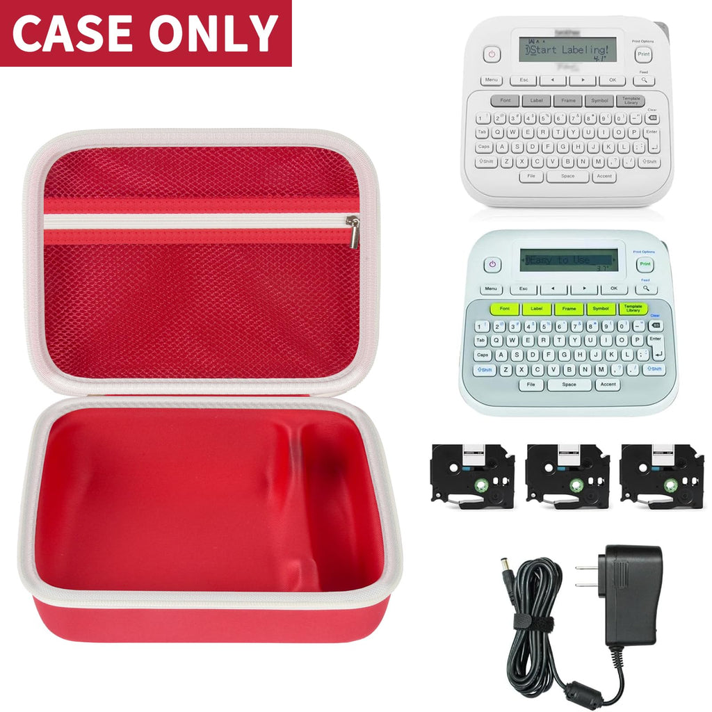 Open red and white P-touch label maker case with mesh pocket; case only