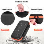 Black and orange dual microphone case with EVA shell, portable handle, smooth zipper, and water-resistant protection