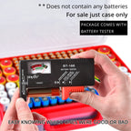Red 269-slot battery organizer case included battery tester checking battery condition