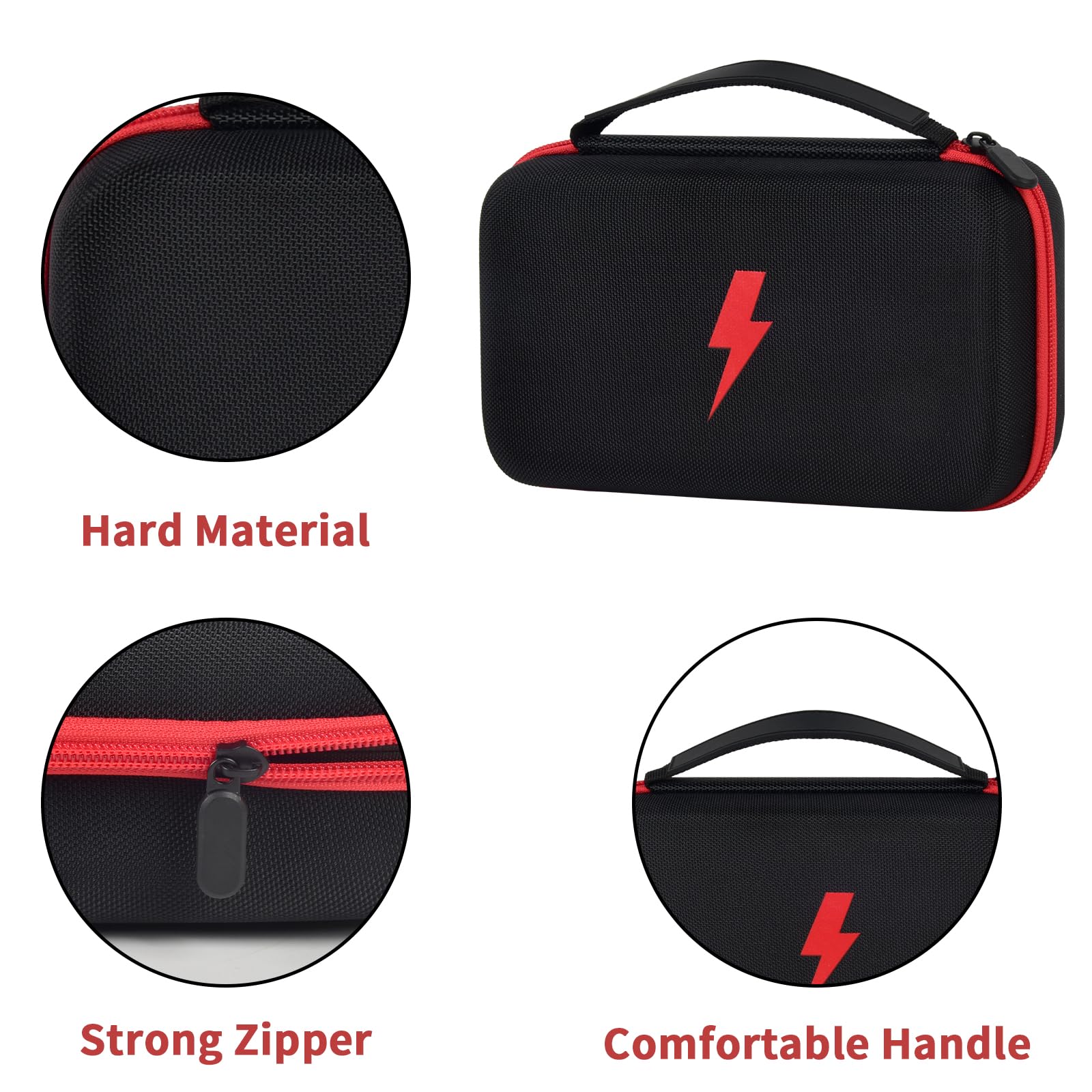 Black and red hard multimeter case with strong zipper and carrying handle details