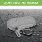 Gray USB flash drive and SD card storage case splash-resistant exterior demonstration