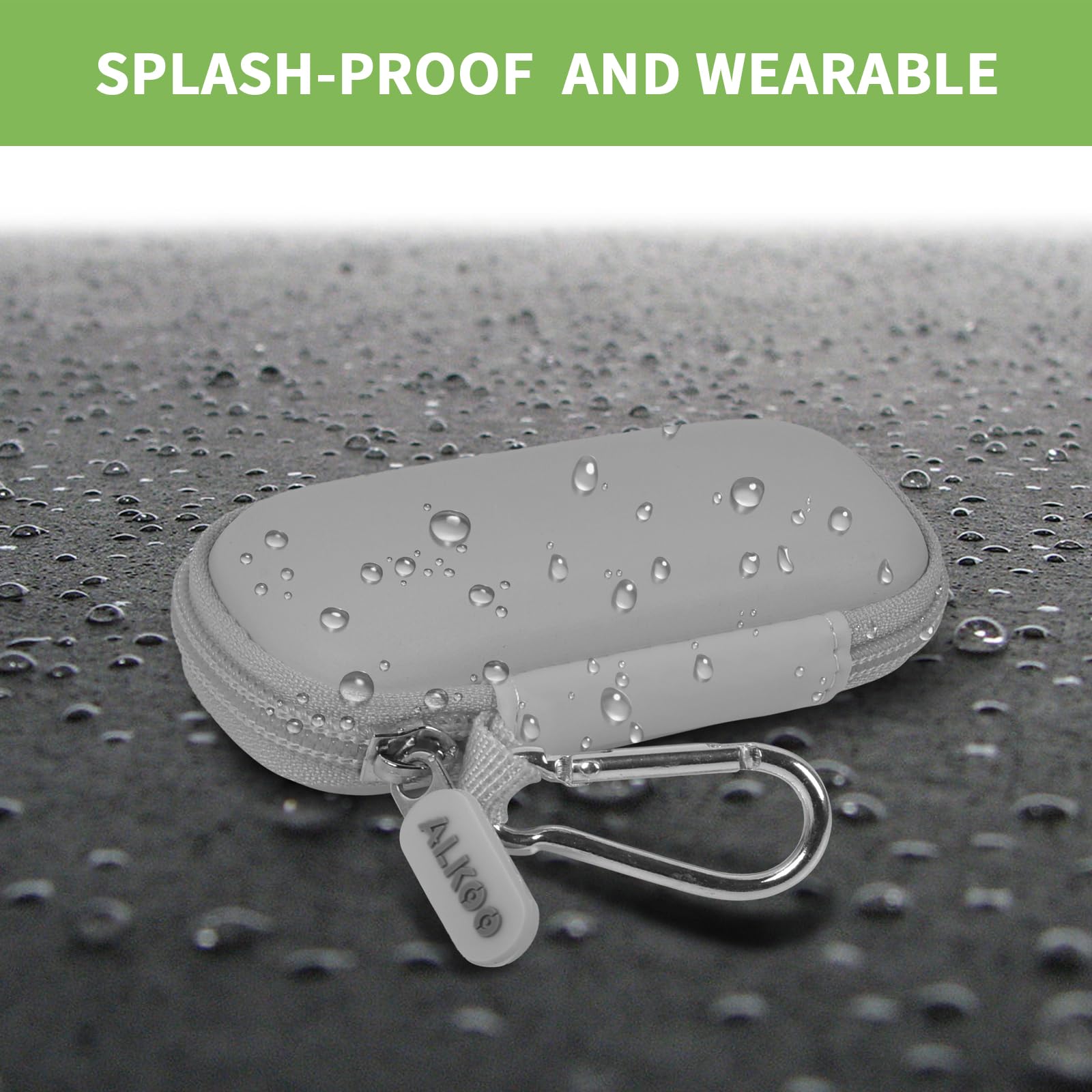 Gray USB flash drive and SD card storage case splash-resistant exterior demonstration