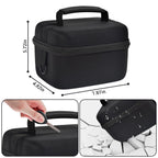 Black camera case dimensions with handle and shock-resistant hard shell