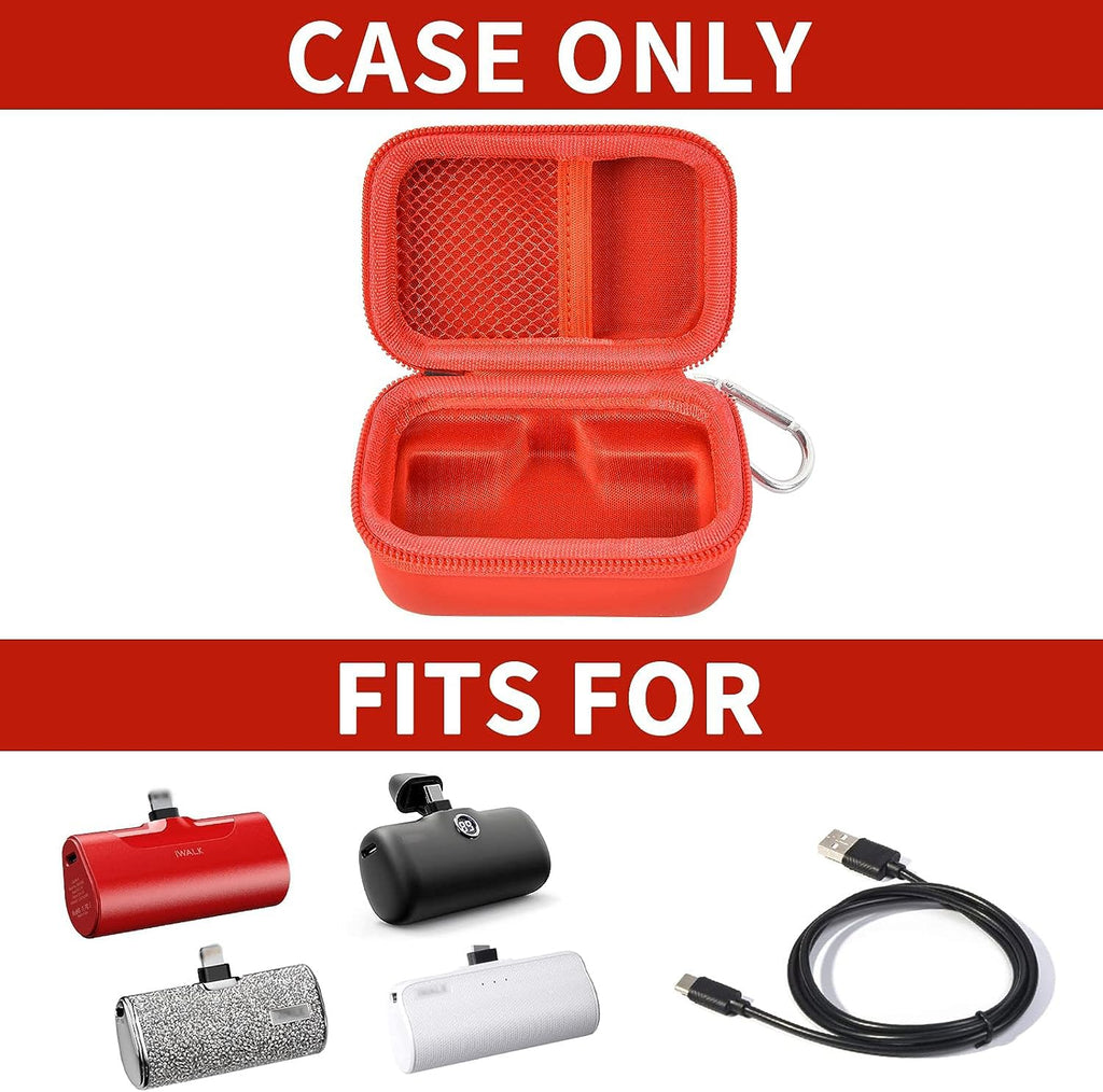Open red mini power bank case shown with compatible portable chargers; case only
