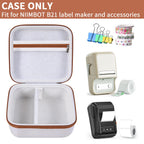 Open white and tan NIIMBOT B21 and B1 label maker case with mesh pocket and divided interior; case only
