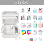 Open white mini label printer case shown with compatible Memoking and Phomemo printers; case only