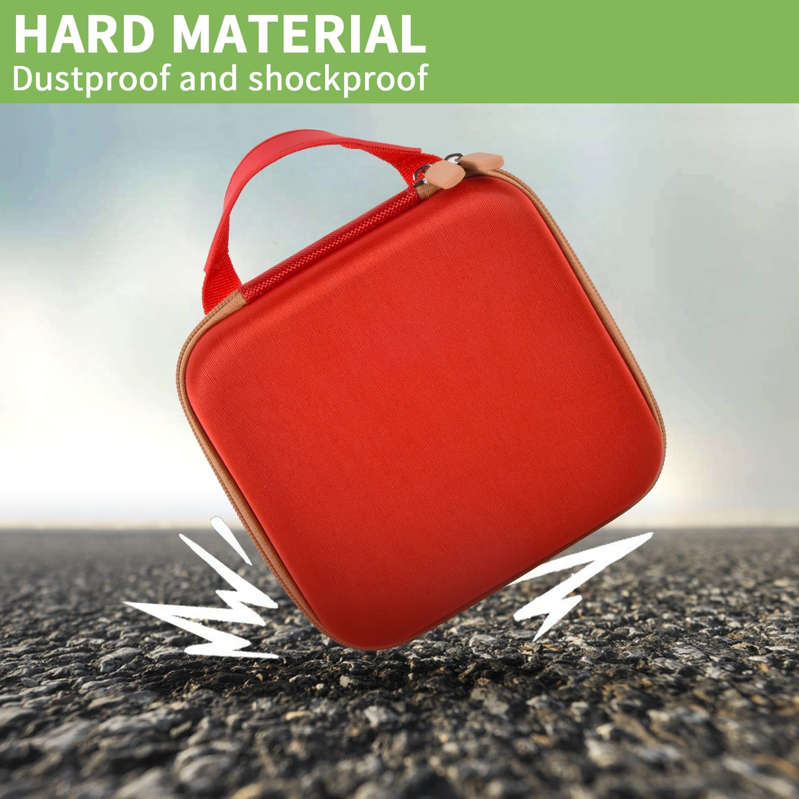 Red NIIMBOT printer case demonstrating dustproof and shockproof hard-shell protection