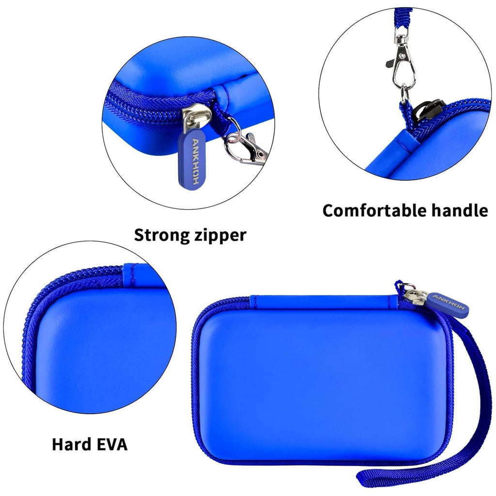 Blue charging station case with strong zipper, wrist strap, and hard EVA shell