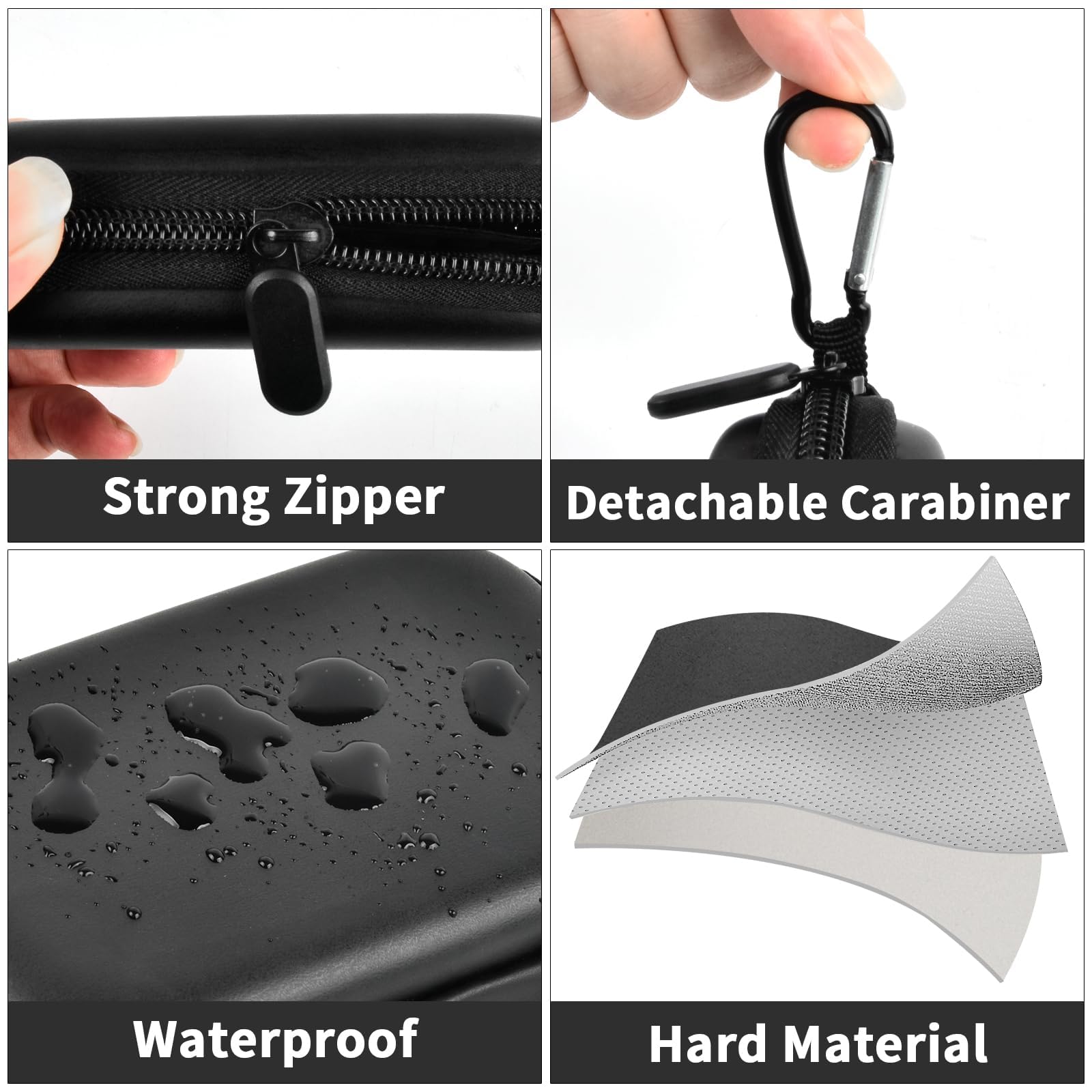 Black portable SSD case with strong zipper, carabiner, water-resistant shell, and hard EVA construction