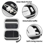 Black label maker case interior with mesh pocket, removable divider, and soft lining