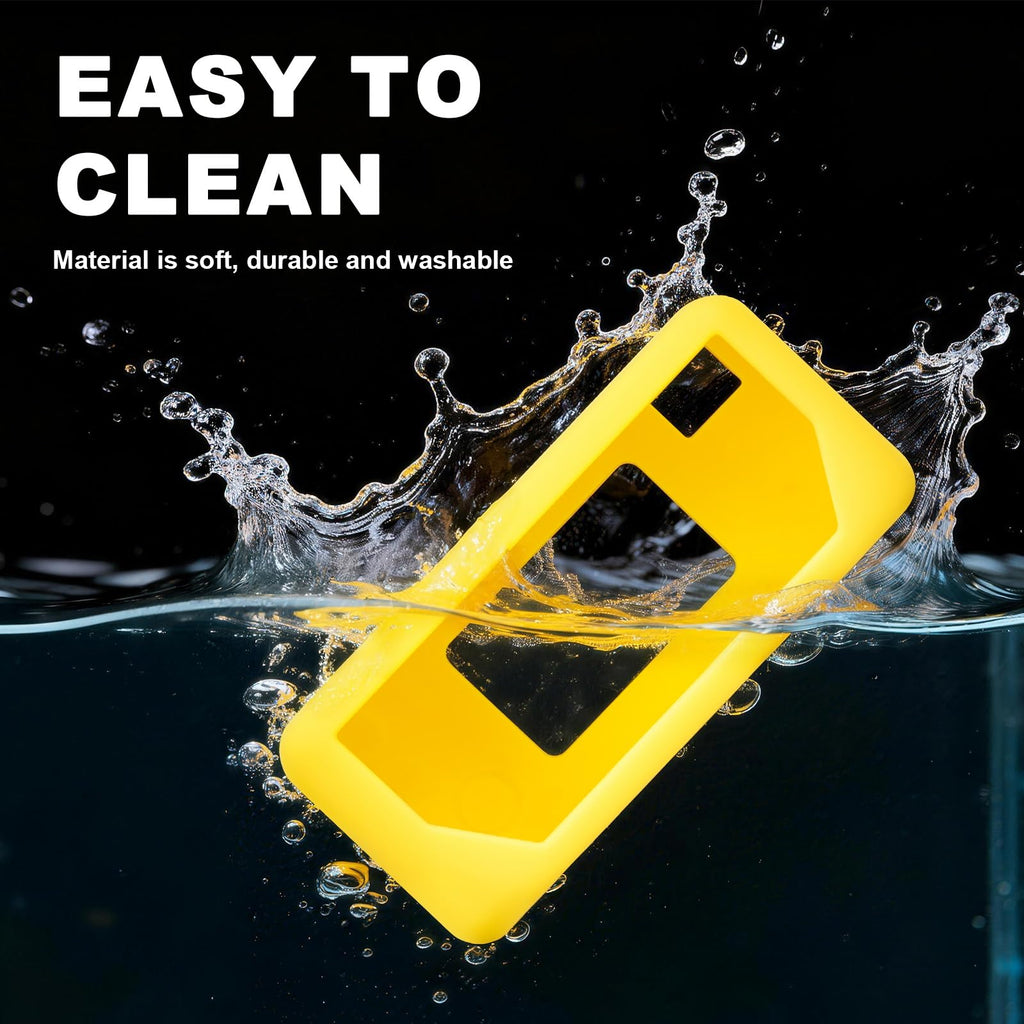 Yellow with retro camera graphic silicone case for Kodak Charmera keychain camera washable, easy-clean design demonstration