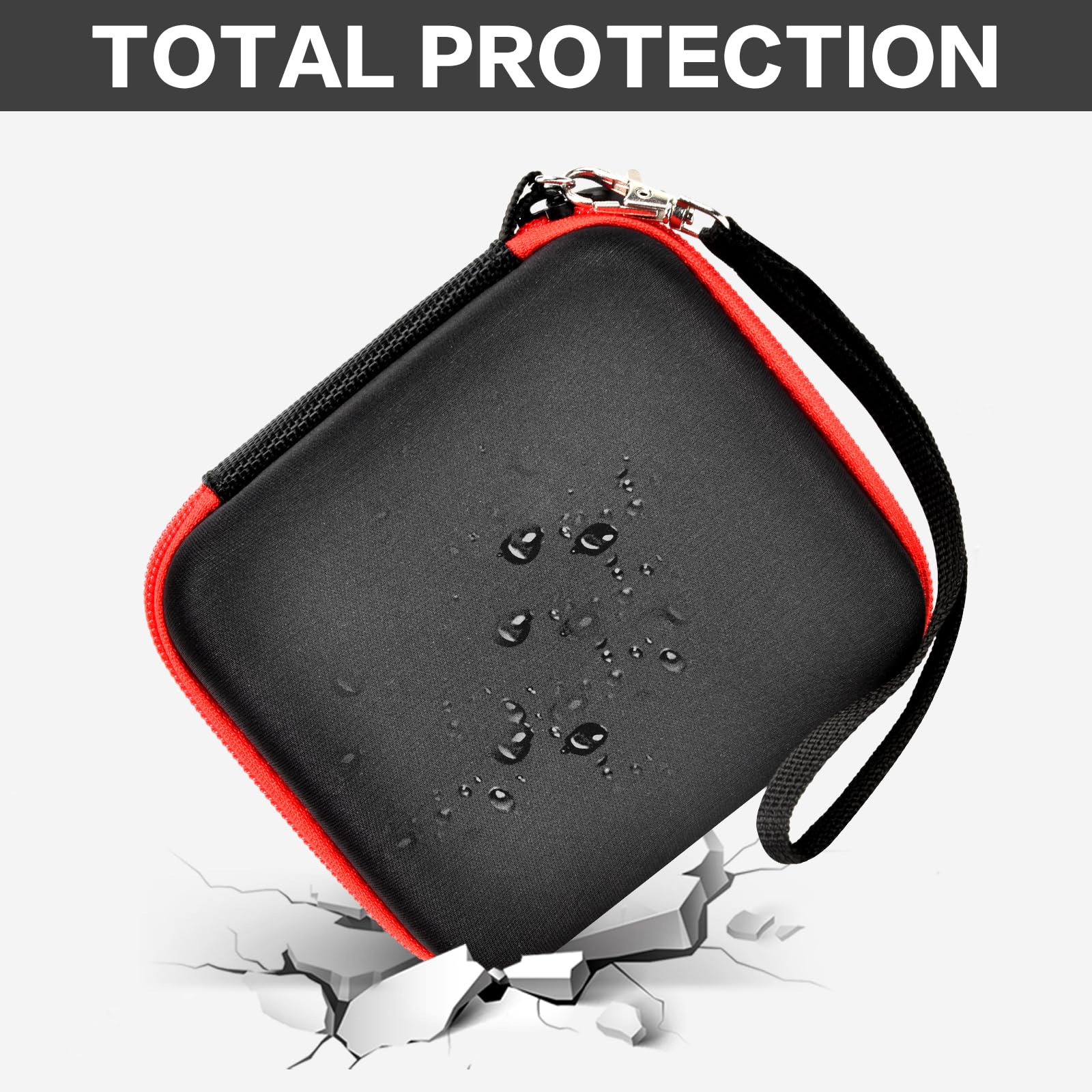 Black and red kids instant print camera case hard shell impact protection demonstration