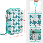 Teal houndstooth label maker case dimensions with handle, zipper, and hard shell