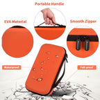 Orange dual microphone case with EVA shell, portable handle, smooth zipper, and water-resistant protection