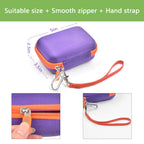 Purple and orange JBL Go speaker case dimensions with smooth zipper and detachable hand strap