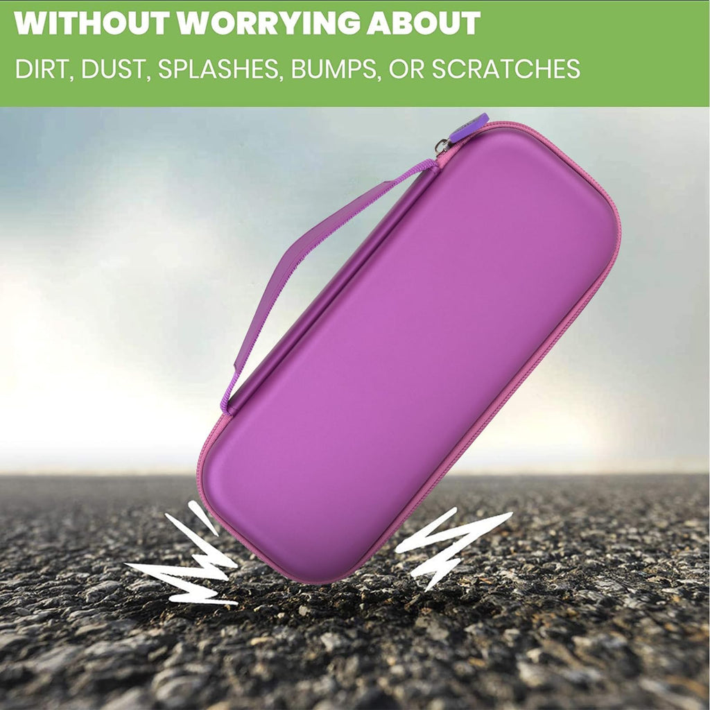 purple hard stethoscope case shown protecting against bumps and scratches