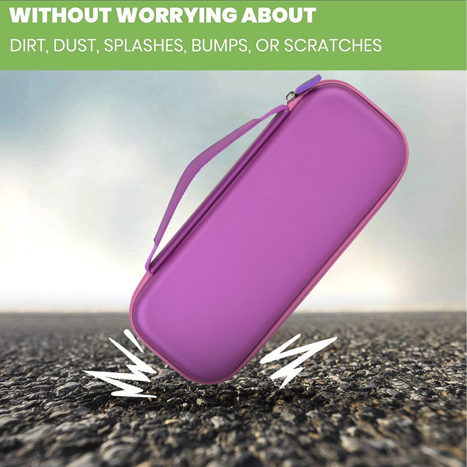 purple hard stethoscope case shown protecting against bumps and scratches