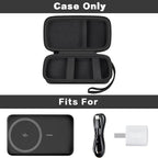 Open black slim power bank case with mesh pocket and elastic retaining straps; case only