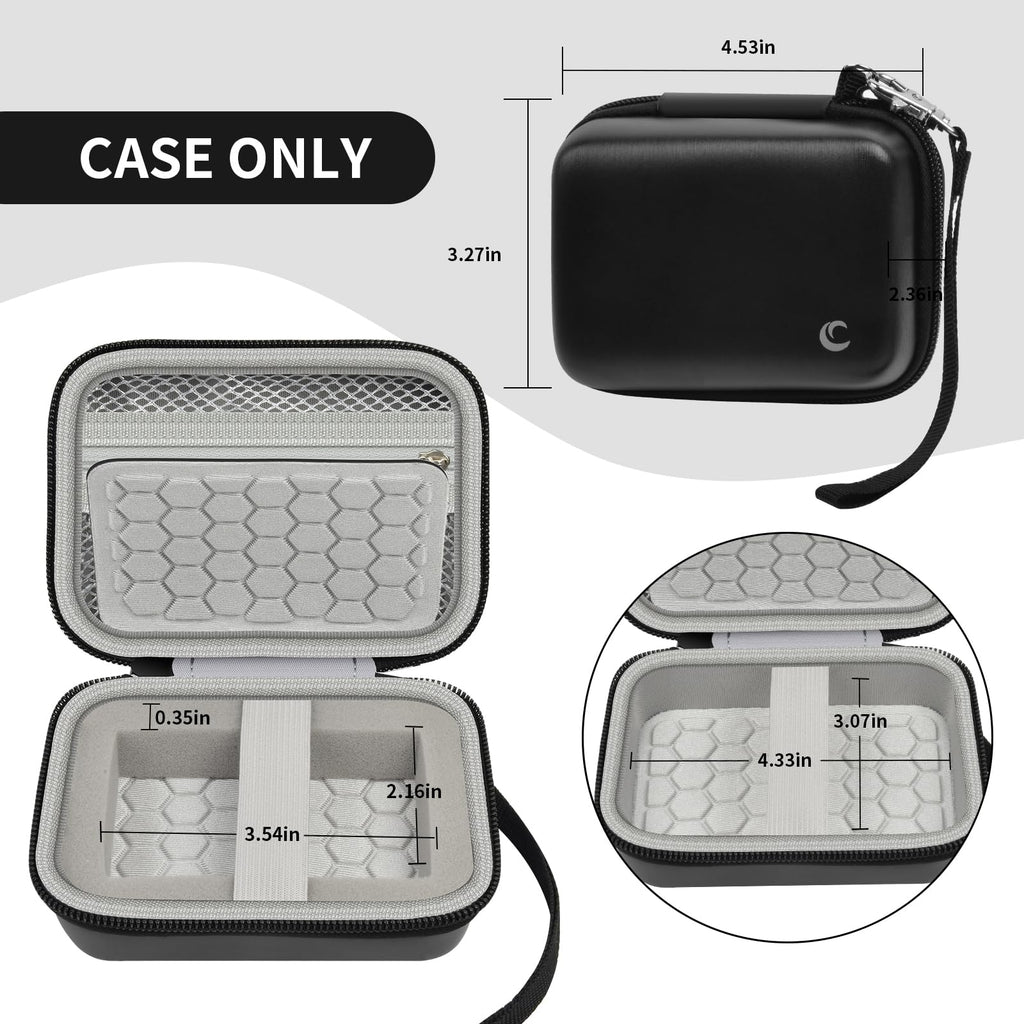 Open black and gray camera case with internal dimensions and wrist strap; case only