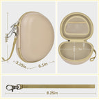 Beige extra-large headphone case dimensions with removable 8.25-inch strap