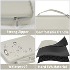 Ivory jewelry case with strong zipper, handle, water-resistant shell, and hard EVA construction