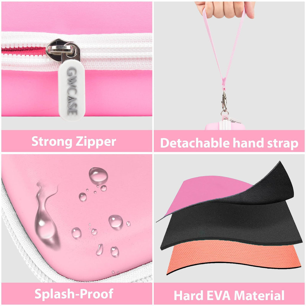 Pink 3D pen case with strong zipper, detachable strap, splash-resistant shell, and hard EVA material