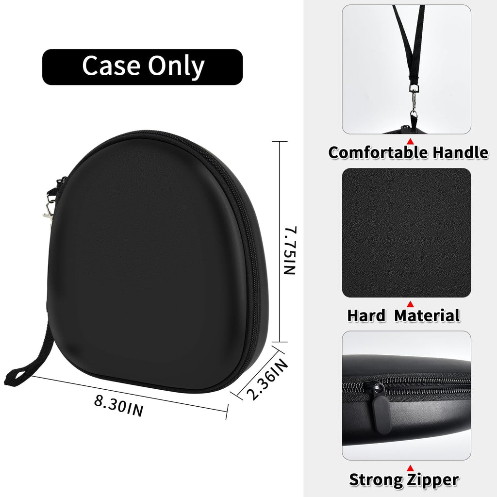 Black hard-shell headphone case dimensions with handle and strong zipper; case only